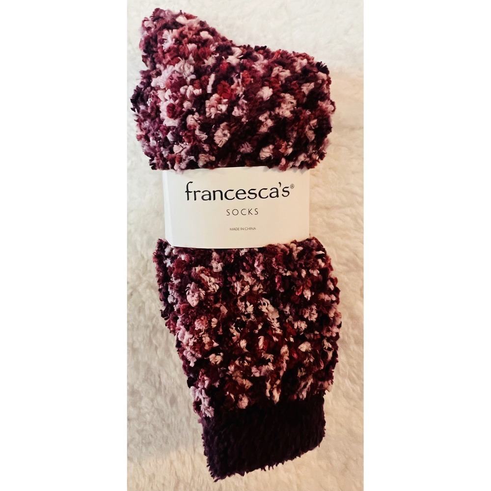 Francescas Womens Fuzzy Popcorn Knit Socks Burgundy Pink Melange NWT